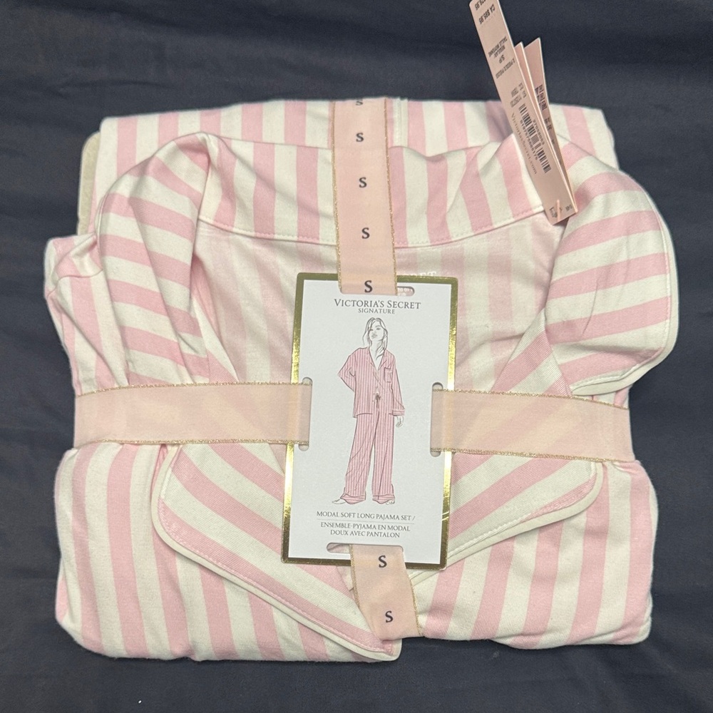 Victoria's Secret  Pajama Set in Pink and White Stripes